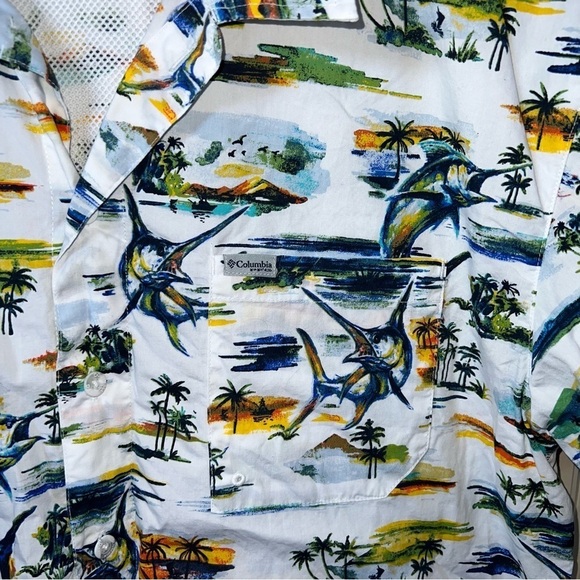 Columbia Men's Trollers Best Fish Print Mesh Back Button Down Shirt Size Large - Picture 5 of 12